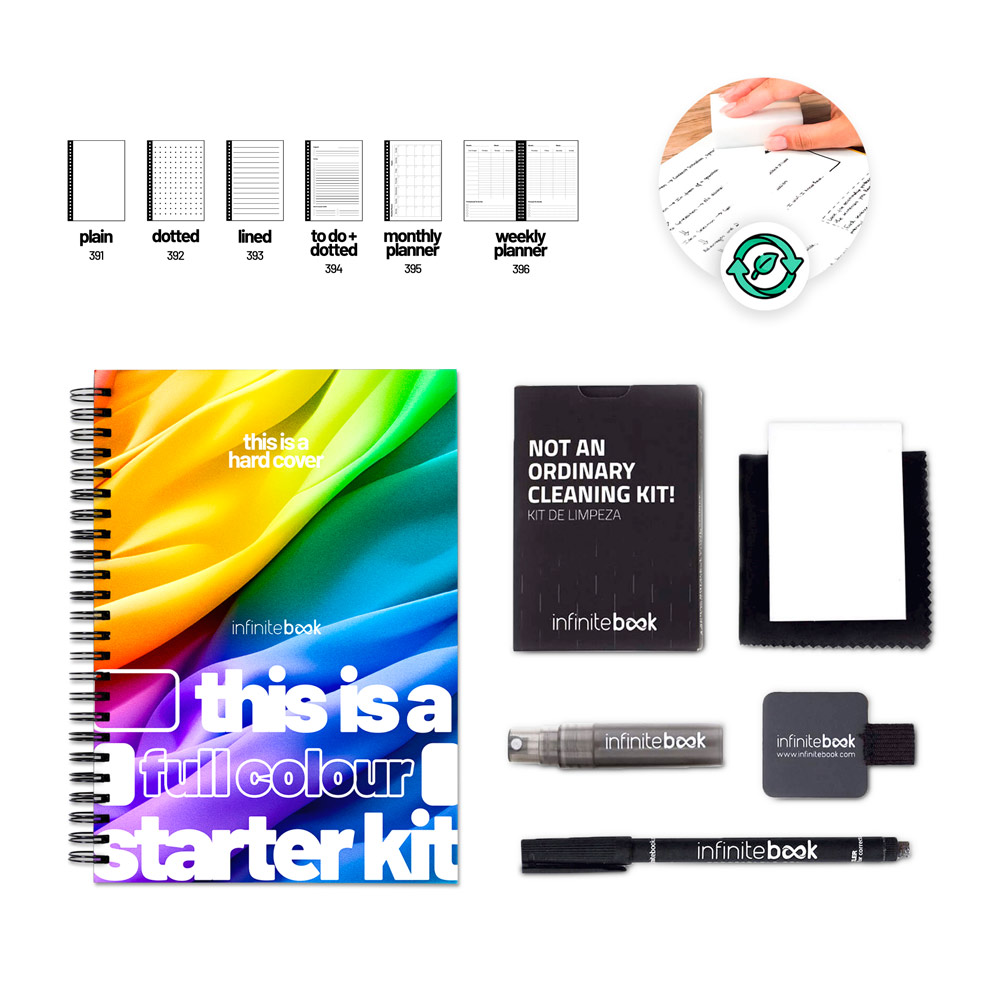 Starter Kit A5 "Infinitebook" com capa dura, inclui personalização "Full Colour" na capa e no verso — Personalizado