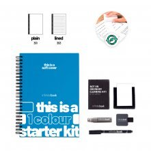 FLEXIVE COVER A4 STARTER KIT - 1 COLOUR. Startovac&iacute; sada A4 &bdquo;Infinitebook&ldquo; s pružnou ob&aacute;lkou, zahrnuje personalizaci v barvě na ob&aacute;lce a na zadn&iacute; straně
