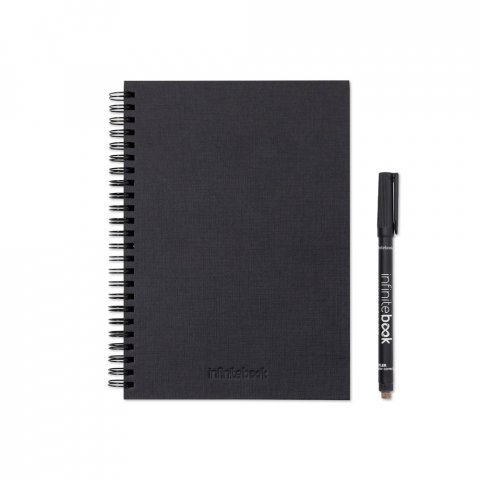 STARTER KIT INFINITEBOOK A5 PLANNER TEXTURE. Kit comprising "Infinitebook" with hard cover, 1 cleaning kit, 1 marker and 1 ballpoint holder - Black