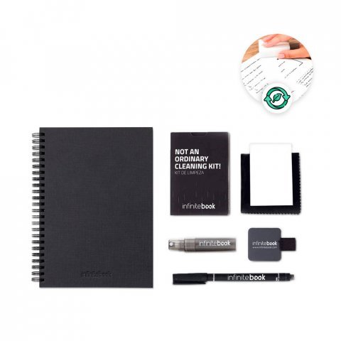 STARTER KIT INFINITEBOOK A5 PLANNER TEXTURE. Kit comprising "Infinitebook" with hard cover, 1 cleaning kit, 1 marker and 1 ballpoint holder