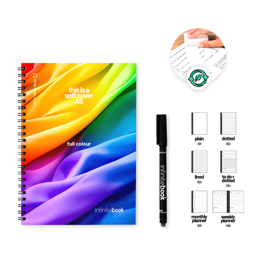 Bloco de notas A5 "Infinitebook" com capa flexível, inclui personalização em "full colour" na capa e no verso — Personalizado