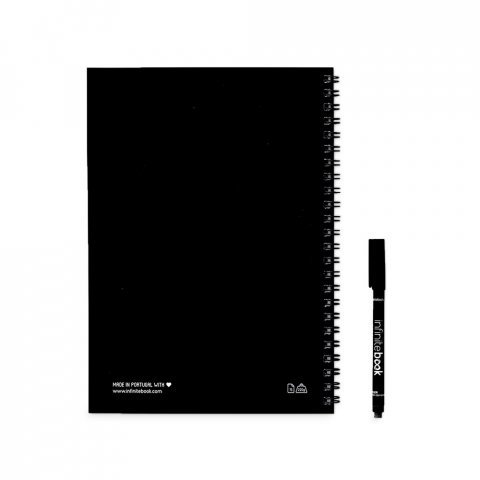 FLEXIBLE A4 INFINITEBOOK - 1 COLOUR. A4 "Infinitebook" notepad with flexible cover, includes customisation in one colour on the cover and back - Black