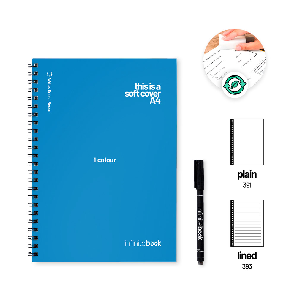 Bloco de notas A4 "Infinitebook" com capa flexível, inclui personalização numa cor na capa e no verso — Personalizado