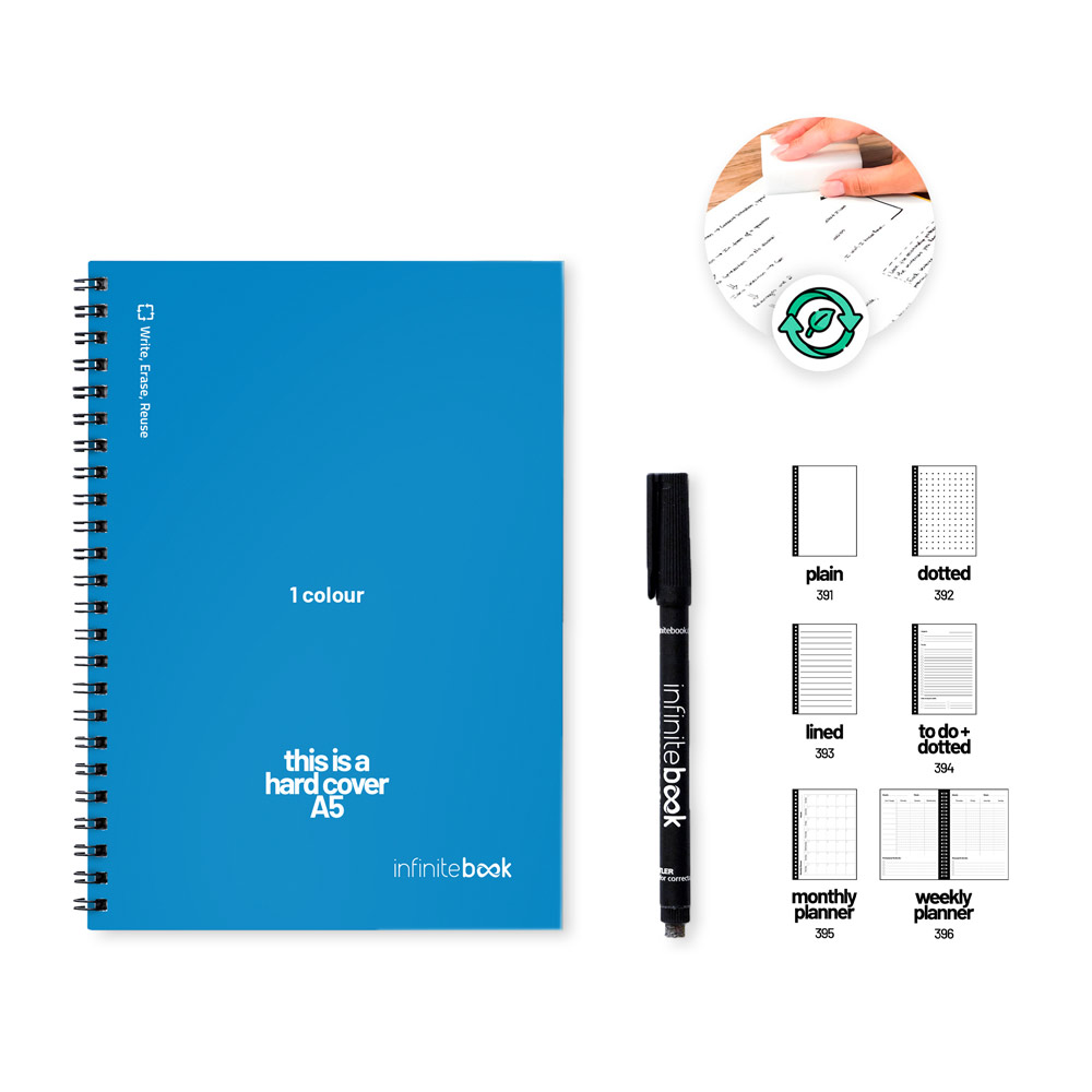 Bloco de notas A5 "Infinitebook" com capa dura, inclui personalização em uma cor na capa e no verso — Personalizado