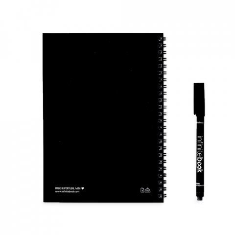 HARDCOVER A5 INFINITEBOOK - FULL COLOUR. A5 "Infinitebook" notepad with hard cover, includes customisation in one colour on the cover and back - Black