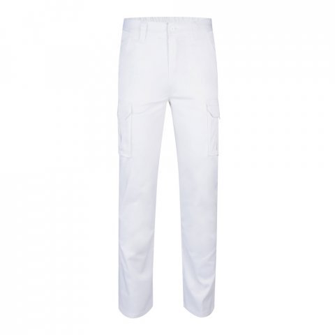 VL LUGH. Strečov&eacute; nohavice s viacer&yacute;mi vreckami (240 g/m&sup2;) z bavlny (46 %), EME (38 %) a polyesteru (16 %) - Biela