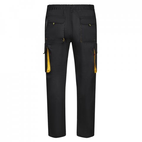 VL HYPNOS. Dvojfarebn&eacute; keprov&eacute; nohavice s viacer&yacute;mi vreckami (200 g/m&sup2;), z bavlny (35 %) a polyesteru (65 %) - Čierna/Žlt&aacute;