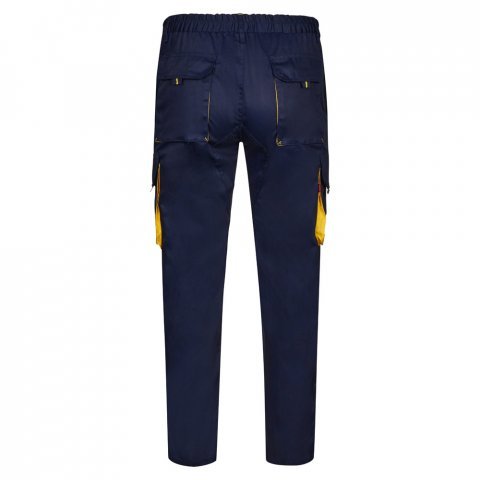 VL HYPNOS. Dvojfarebn&eacute; keprov&eacute; nohavice s viacer&yacute;mi vreckami (200 g/m&sup2;), z bavlny (35 %) a polyesteru (65 %) - Modr&aacute;/Žlt&aacute;