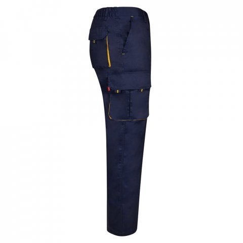 VL HYPNOS. Dvojfarebn&eacute; keprov&eacute; nohavice s viacer&yacute;mi vreckami (200 g/m&sup2;), z bavlny (35 %) a polyesteru (65 %) - Modr&aacute;/Žlt&aacute;