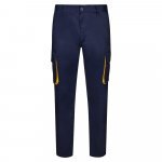 VL HYPNOS. Dvojfarebn&eacute; keprov&eacute; nohavice s viacer&yacute;mi vreckami (200 g/m&sup2;), z bavlny (35 %) a polyesteru (65 %) - Modr&aacute;/Žlt&aacute;