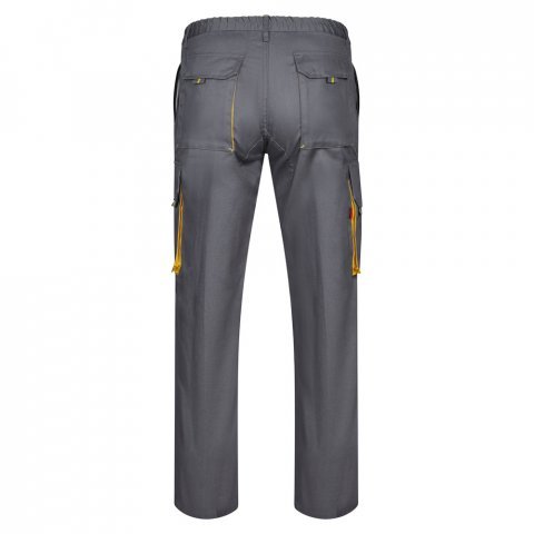 VL HYPNOS. Dvojfarebn&eacute; keprov&eacute; nohavice s viacer&yacute;mi vreckami (200 g/m&sup2;), z bavlny (35 %) a polyesteru (65 %) - Siv&aacute;/Žlt&aacute;