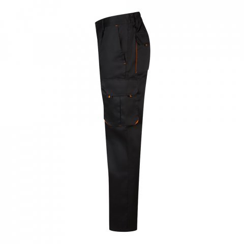 VL HYPNOS. Dvojfarebn&eacute; keprov&eacute; nohavice s viacer&yacute;mi vreckami (200 g/m&sup2;), z bavlny (35 %) a polyesteru (65 %) - Čierna/Oranžov&aacute;