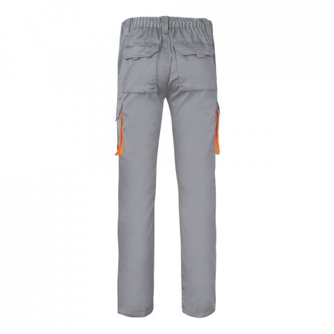 VL HYPNOS. Dvojfarebn&eacute; keprov&eacute; nohavice s viacer&yacute;mi vreckami (200 g/m&sup2;), z bavlny (35 %) a polyesteru (65 %) - Siv&aacute;/Oranžov&aacute;