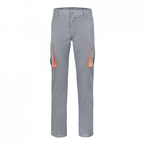 VL HYPNOS. Dvojfarebn&eacute; keprov&eacute; nohavice s viacer&yacute;mi vreckami (200 g/m&sup2;), z bavlny (35 %) a polyesteru (65 %) - Siv&aacute;/Oranžov&aacute;