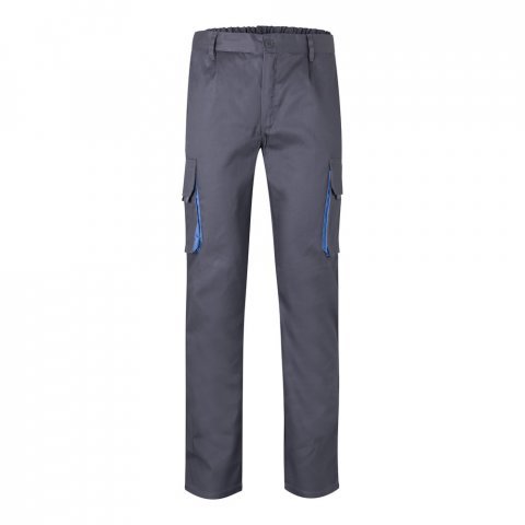 VL HYPNOS. Dvojfarebn&eacute; keprov&eacute; nohavice s viacer&yacute;mi vreckami (200 g/m&sup2;), z bavlny (35 %) a polyesteru (65 %) - Siv&aacute;/Svetlomodr&aacute;