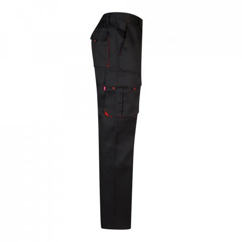 VL HYPNOS. Dvojfarebn&eacute; keprov&eacute; nohavice s viacer&yacute;mi vreckami (200 g/m&sup2;), z bavlny (35 %) a polyesteru (65 %) - Čierna/Červen&aacute;