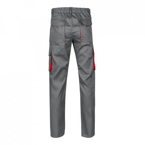 VL HYPNOS. Dvojfarebn&eacute; keprov&eacute; nohavice s viacer&yacute;mi vreckami (200 g/m&sup2;), z bavlny (35 %) a polyesteru (65 %) - Siv&aacute;/Červen&aacute;