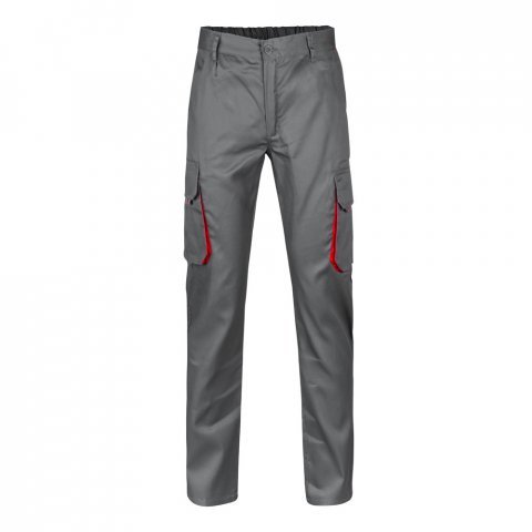 VL HYPNOS. Dvojfarebn&eacute; keprov&eacute; nohavice s viacer&yacute;mi vreckami (200 g/m&sup2;), z bavlny (35 %) a polyesteru (65 %) - Siv&aacute;/Červen&aacute;