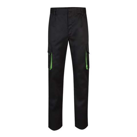 VL HYPNOS. Dvojfarebn&eacute; keprov&eacute; nohavice s viacer&yacute;mi vreckami (200 g/m&sup2;), z bavlny (35 %) a polyesteru (65 %) - Čierna/Zelen&aacute;