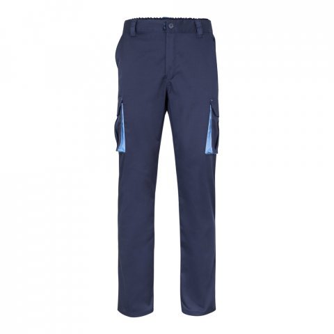 VL HYPNOS. Dvojfarebn&eacute; keprov&eacute; nohavice s viacer&yacute;mi vreckami (200 g/m&sup2;), z bavlny (35 %) a polyesteru (65 %) - Modr&aacute;/Svetlomodr&aacute;