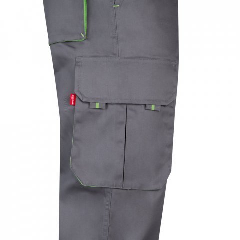 VL HYPNOS. Dvojfarebn&eacute; keprov&eacute; nohavice s viacer&yacute;mi vreckami (200 g/m&sup2;), z bavlny (35 %) a polyesteru (65 %) - Siv&aacute;/Zelen&aacute;