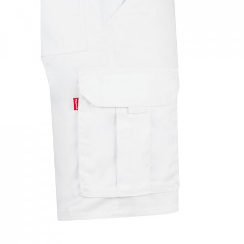 VL HEBE. Strečov&eacute; bermudy s viacer&yacute;mi vreckami (240 g/m&sup2;), z bavlny (46 %), EME (38 %) a polyesteru (16 %) - Biela