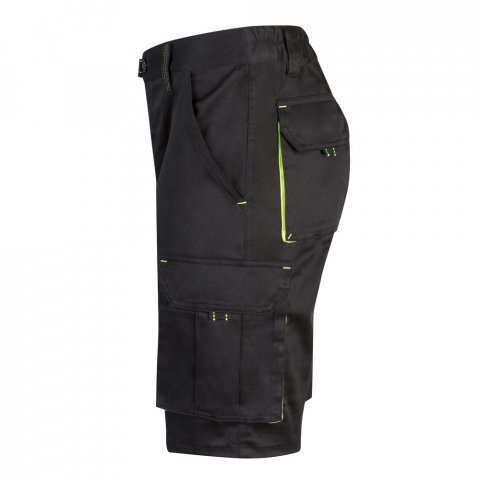 VL HEMERA. Dvojfarebn&eacute; elastick&eacute; bermudy s viacer&yacute;mi vreckami (240 g/m&sup2;), z bavlny (46 %), EME (38 %) a polyesteru (16 %) - Čierna/Žlt&aacute;