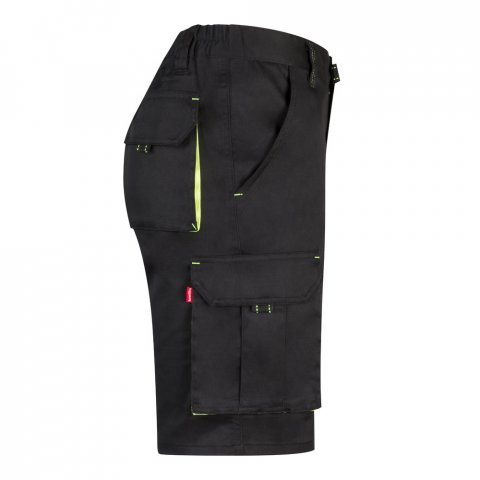 VL HEMERA. Dvojfarebn&eacute; elastick&eacute; bermudy s viacer&yacute;mi vreckami (240 g/m&sup2;), z bavlny (46 %), EME (38 %) a polyesteru (16 %) - Čierna/Žlt&aacute;