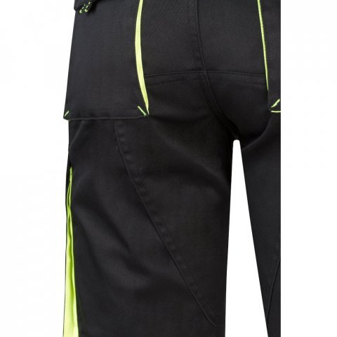 VL HEMERA. Dvojfarebn&eacute; elastick&eacute; bermudy s viacer&yacute;mi vreckami (240 g/m&sup2;), z bavlny (46 %), EME (38 %) a polyesteru (16 %) - Čierna/Žlt&aacute;