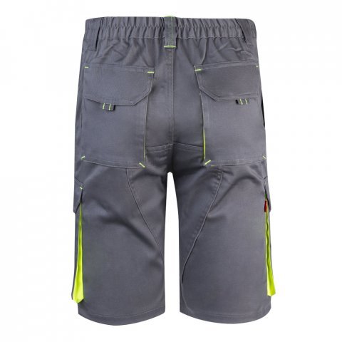 VL HEMERA. Dvojfarebn&eacute; elastick&eacute; bermudy s viacer&yacute;mi vreckami (240 g/m&sup2;), z bavlny (46 %), EME (38 %) a polyesteru (16 %) - Siv&aacute;/Žlt&aacute;
