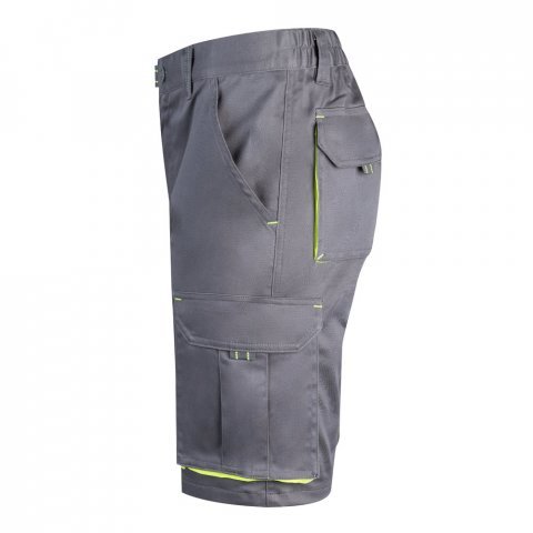 VL HEMERA. Dvojfarebn&eacute; elastick&eacute; bermudy s viacer&yacute;mi vreckami (240 g/m&sup2;), z bavlny (46 %), EME (38 %) a polyesteru (16 %) - Siv&aacute;/Žlt&aacute;