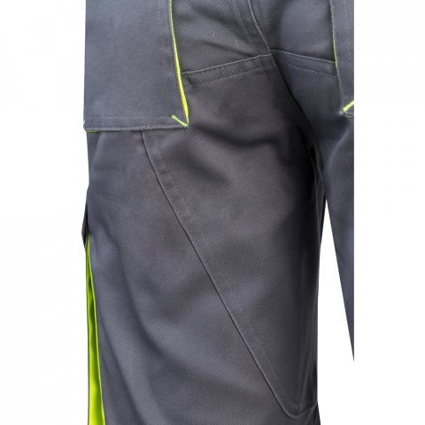 VL HEMERA. Dvojfarebn&eacute; elastick&eacute; bermudy s viacer&yacute;mi vreckami (240 g/m&sup2;), z bavlny (46 %), EME (38 %) a polyesteru (16 %) - Siv&aacute;/Žlt&aacute;