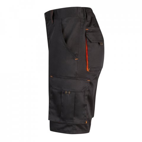 VL HEMERA. Dvojfarebn&eacute; elastick&eacute; bermudy s viacer&yacute;mi vreckami (240 g/m&sup2;), z bavlny (46 %), EME (38 %) a polyesteru (16 %) - Čierna/Oranžov&aacute;