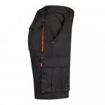 VL HEMERA. Dvojfarebn&eacute; elastick&eacute; bermudy s viacer&yacute;mi vreckami (240 g/m&sup2;), z bavlny (46 %), EME (38 %) a polyesteru (16 %) - Čierna/Oranžov&aacute;