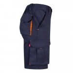 VL HEMERA. Dvojfarebn&eacute; elastick&eacute; bermudy s viacer&yacute;mi vreckami (240 g/m&sup2;), z bavlny (46 %), EME (38 %) a polyesteru (16 %) - Modr&aacute;/Oranžov&aacute;