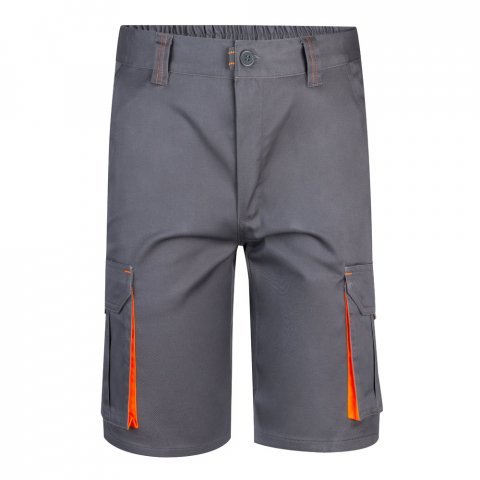 VL HEMERA. Dvojfarebn&eacute; elastick&eacute; bermudy s viacer&yacute;mi vreckami (240 g/m&sup2;), z bavlny (46 %), EME (38 %) a polyesteru (16 %) - Siv&aacute;/Oranžov&aacute;