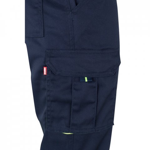 VL ZEUS LARGE. Dvoubarevn&eacute; strečov&eacute; kalhoty s v&iacute;ce kapsami (240 g/m&sup2;) z bavlny (46 %), EME (38 %) a polyesteru (16 %) - Modr&aacute;/Žlt&aacute;