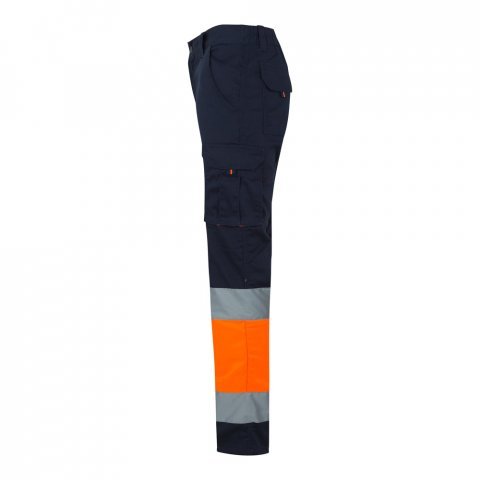 VL ZEUS LARGE. Dvoubarevn&eacute; strečov&eacute; kalhoty s v&iacute;ce kapsami (240 g/m&sup2;) z bavlny (46 %), EME (38 %) a polyesteru (16 %) - Modr&aacute;/Oranžov&aacute;