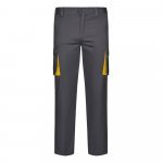 VL FIDES. Dvojfarebn&eacute; elastick&eacute; nohavice s viacer&yacute;mi vreckami (240 g/m&sup2;) z bavlny (46 %), EME (38 %) a polyesteru (16 %) - Siv&aacute;/Žlt&aacute;