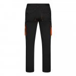 VL FIDES. Dvojfarebn&eacute; elastick&eacute; nohavice s viacer&yacute;mi vreckami (240 g/m&sup2;) z bavlny (46 %), EME (38 %) a polyesteru (16 %) - Čierna/Oranžov&aacute;