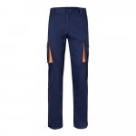 VL FIDES. Dvojfarebn&eacute; elastick&eacute; nohavice s viacer&yacute;mi vreckami (240 g/m&sup2;) z bavlny (46 %), EME (38 %) a polyesteru (16 %) - Modr&aacute;/Oranžov&aacute;