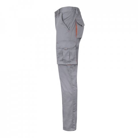 VL FIDES. Dvojfarebn&eacute; elastick&eacute; nohavice s viacer&yacute;mi vreckami (240 g/m&sup2;) z bavlny (46 %), EME (38 %) a polyesteru (16 %) - Siv&aacute;/Oranžov&aacute;