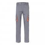 VL FIDES. Dvojfarebn&eacute; elastick&eacute; nohavice s viacer&yacute;mi vreckami (240 g/m&sup2;) z bavlny (46 %), EME (38 %) a polyesteru (16 %) - Siv&aacute;/Oranžov&aacute;