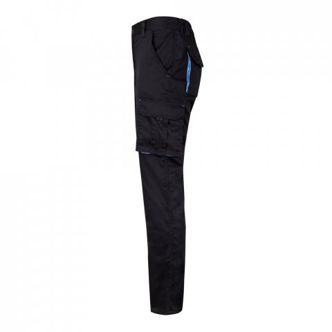 VL FIDES. Dvojfarebn&eacute; elastick&eacute; nohavice s viacer&yacute;mi vreckami (240 g/m&sup2;) z bavlny (46 %), EME (38 %) a polyesteru (16 %) - Čierna/Svetlomodr&aacute;