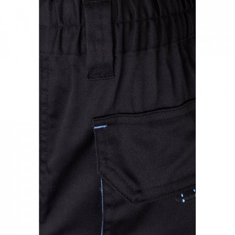 VL FIDES. Dvojfarebn&eacute; elastick&eacute; nohavice s viacer&yacute;mi vreckami (240 g/m&sup2;) z bavlny (46 %), EME (38 %) a polyesteru (16 %) - Čierna/Svetlomodr&aacute;