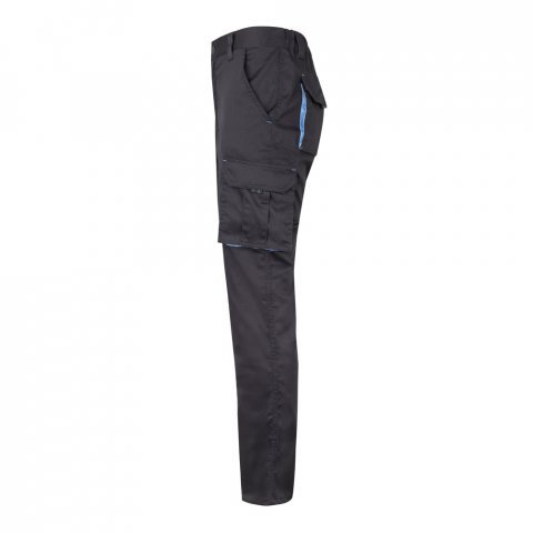 VL FIDES. Dvojfarebn&eacute; elastick&eacute; nohavice s viacer&yacute;mi vreckami (240 g/m&sup2;) z bavlny (46 %), EME (38 %) a polyesteru (16 %) - Siv&aacute;/Svetlomodr&aacute;