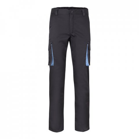 VL FIDES. Dvojfarebn&eacute; elastick&eacute; nohavice s viacer&yacute;mi vreckami (240 g/m&sup2;) z bavlny (46 %), EME (38 %) a polyesteru (16 %) - Siv&aacute;/Svetlomodr&aacute;