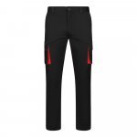 VL FIDES. Dvojfarebn&eacute; elastick&eacute; nohavice s viacer&yacute;mi vreckami (240 g/m&sup2;) z bavlny (46 %), EME (38 %) a polyesteru (16 %) - Čierna/Červen&aacute;
