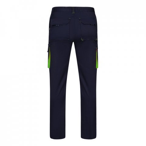 VL FIDES. Dvojfarebn&eacute; elastick&eacute; nohavice s viacer&yacute;mi vreckami (240 g/m&sup2;) z bavlny (46 %), EME (38 %) a polyesteru (16 %) - Modr&aacute;/Zelen&aacute;