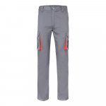 VL FIDES. Dvojfarebn&eacute; elastick&eacute; nohavice s viacer&yacute;mi vreckami (240 g/m&sup2;) z bavlny (46 %), EME (38 %) a polyesteru (16 %) - Siv&aacute;/Červen&aacute;